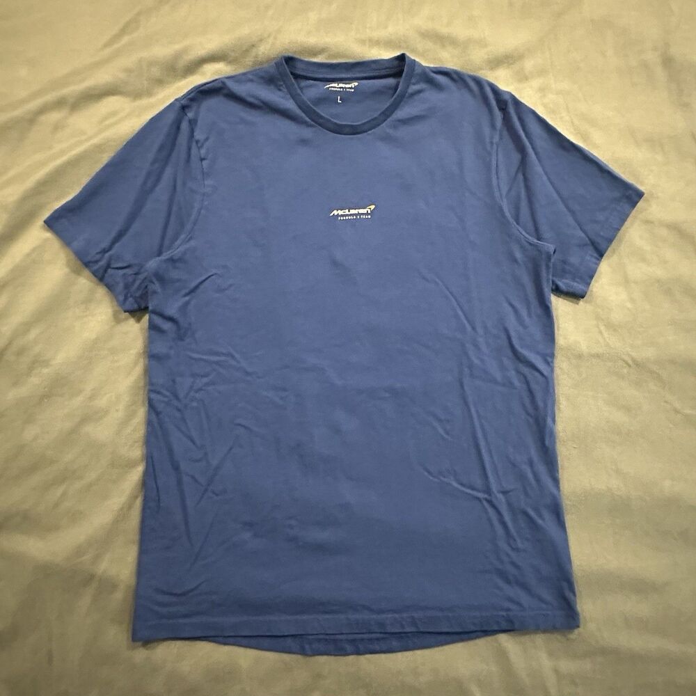McLaren F1 Team Shirt Mens L Formula 1 Racing Crewneck Tee Blue Short Sleeve